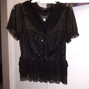 Forever 21 sequin ruffle mesh top